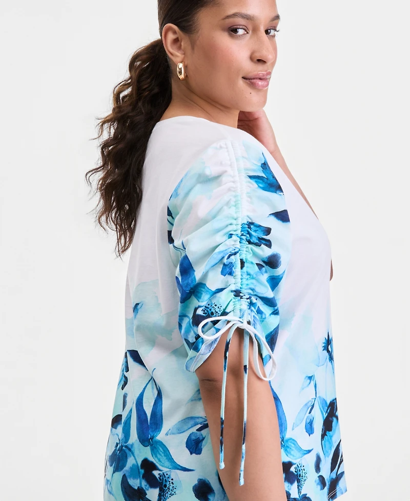I.n.c. International Concepts Plus Printed Sleeve Tie V-Neck T-Shirt, Macy's Exclusive