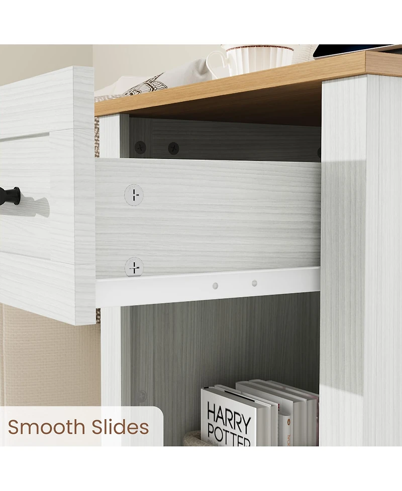 Homfan Farmhouse Nightstand with Charging Station