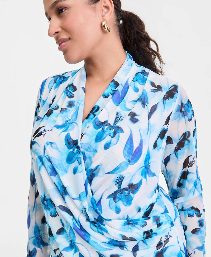 I.n.c. International Concepts Plus Mesh Surplice Top, Macy's Exclusive