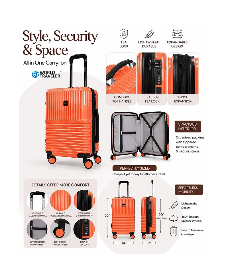 World Traveler Dejuno Tonal 20-Inch Carry-On Polycarbonate Luggage