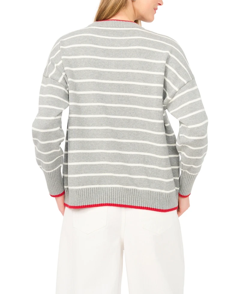 Vince Camuto Women's Striped Crab Motif Crewneck Sweater