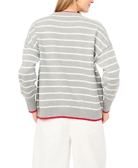 Vince Camuto Women's Striped Crab Motif Crewneck Sweater