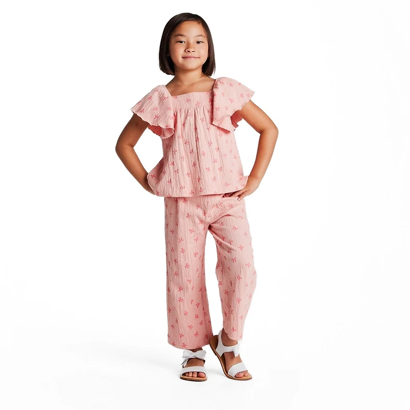 Andy & Evan Toddler Girls Toddler/Child Bow Print Knit Seersucker Top and Pant Set