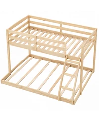 Slickblue Low Floor Twin Over Full Bunk Bed Frame for Kids, Space Saving Bedroom Solution