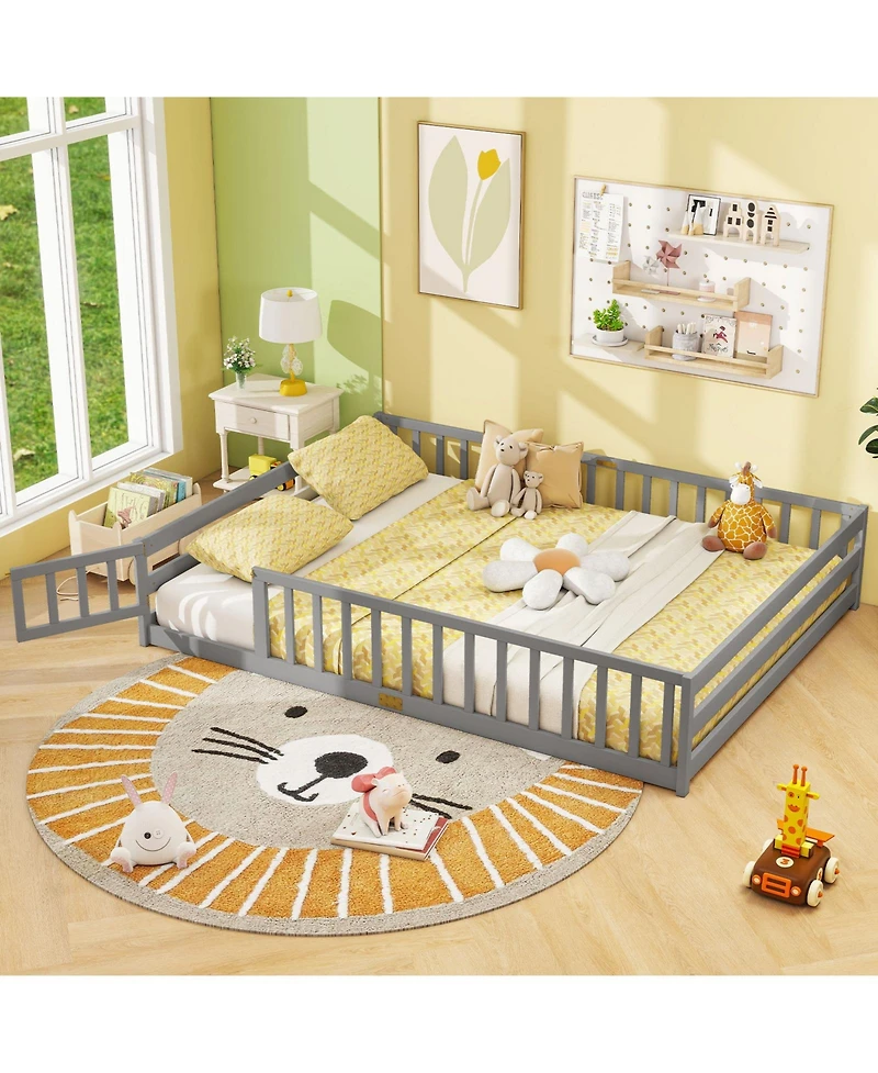 Slickblue Kids Floor Bed Frame with Full Length Guardrails, Montessori Style Safe Sleeping