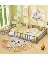 Slickblue Kids Floor Bed Frame with Full Length Guardrails, Montessori Style Safe Sleeping