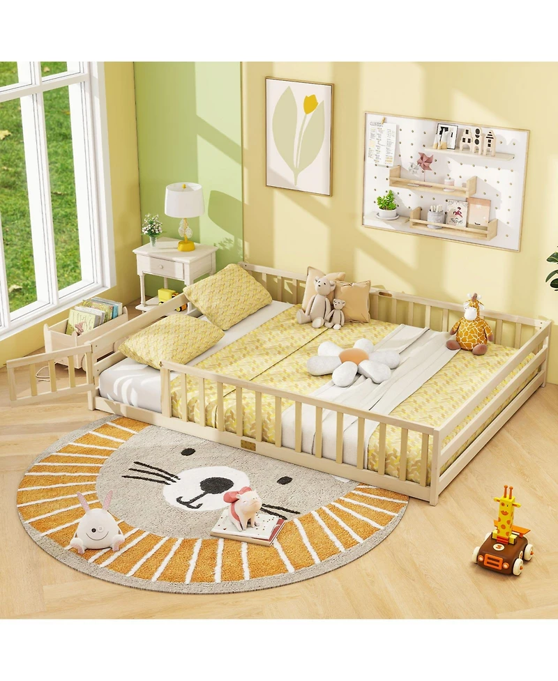 Slickblue Kids Floor Bed Frame with Full Length Guardrails, Montessori Style Safe Sleeping