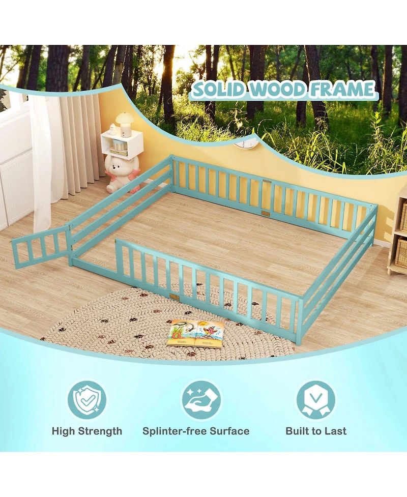 Slickblue Kids Floor Bed Frame with Full Length Guardrails, Montessori Style Safe Sleeping