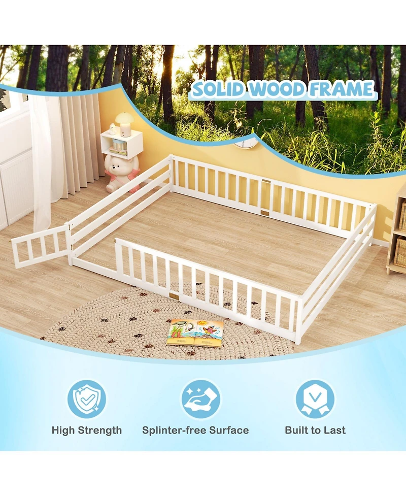 Slickblue Kids Floor Bed Frame with Full Length Guardrails, Montessori Style Safe Sleeping