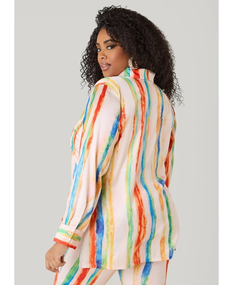 Ashley Stewart Women's Brushstroke Striped Satin Shirt