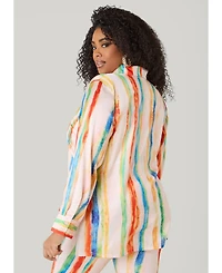 Ashley Stewart Women's Brushstroke Striped Satin Shirt