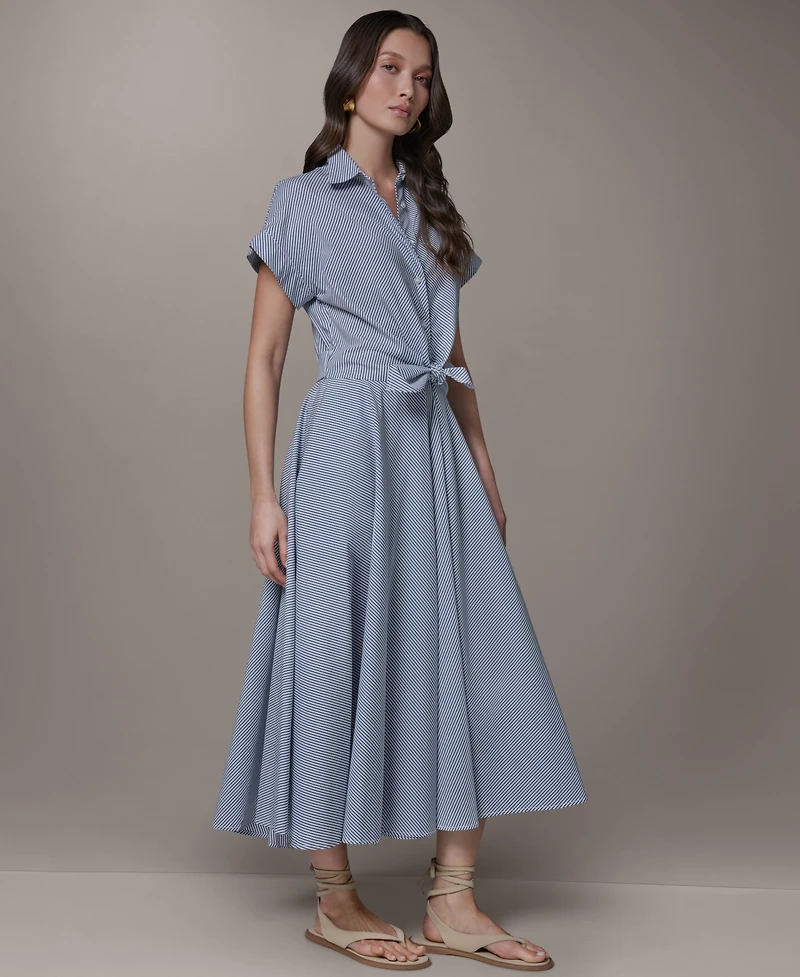 Donna Karan Weekend Women's Stripe Button-Front Collared Midi Dress