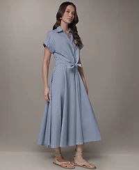 Donna Karan Weekend Women's Stripe Button-Front Collared Midi Dress