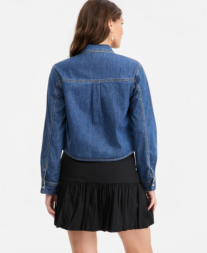 On 34th Women's Long Sleeve Cropped Denim Shirt, Macy's Exclusive