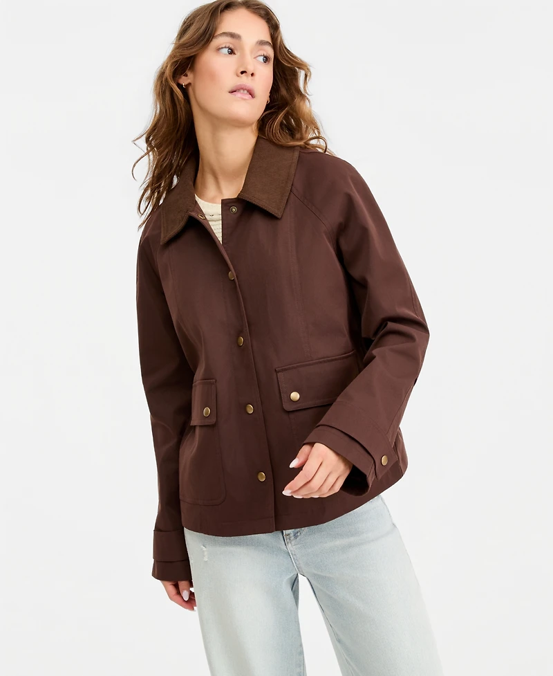 Maralyn & Me Juniors' Contrast-Collar Snap-Front Barn Jacket, Macy's Exclusive
