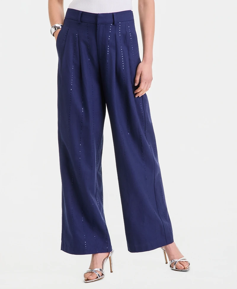 I.n.c. International Concepts Women's Sequin Pinstripe Wide-Leg Pants, Macy's Exclusive