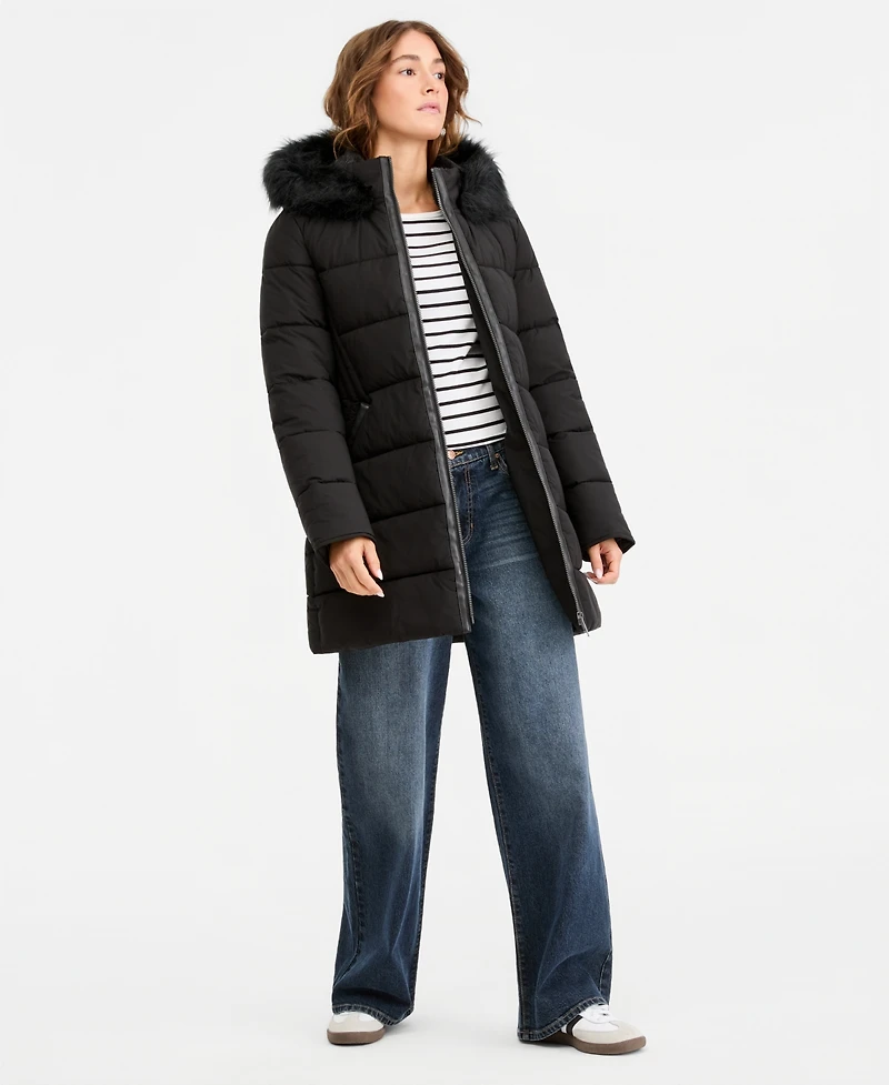 Maralyn & Me Juniors' Hooded Faux-Fur-Trim Puffer Coat