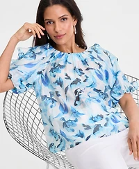 I.n.c. International Concepts Women's Printed Ruffle-Sleeve Top, Macy's Exclusive