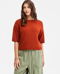 On 34th Women's Cotton Short-Sleeve Relaxed Crew Sweater, Macy's Exclusive