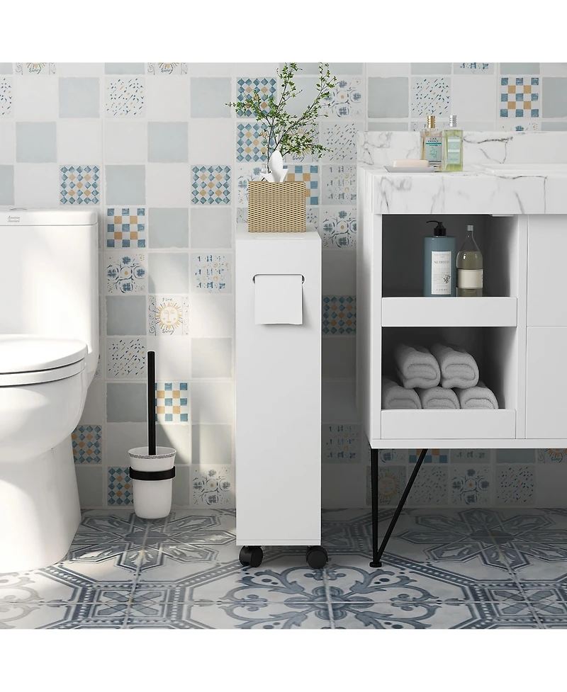 Kleankin Bathroom Toilet Paper Cabinet on Wheels with Storage,