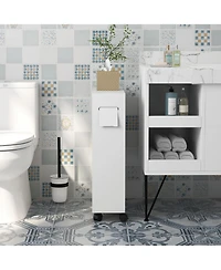 Kleankin Bathroom Toilet Paper Cabinet on Wheels with Storage,