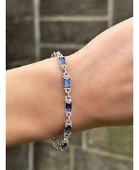 Suzy Levian Sterling Silver Emerald-Cut Sapphire & Created White Tennis Bracelet