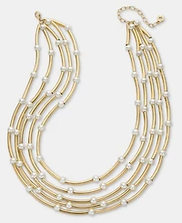 Anne Klein Gold-Tone Curbed Tube Faux Imitation Pearl Stationed Multi-Row Necklace