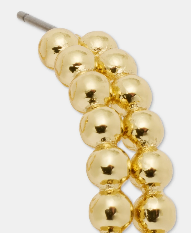 Anne Klein Gold-Tone 2-Row Metal Beaded C Hoop Earrings