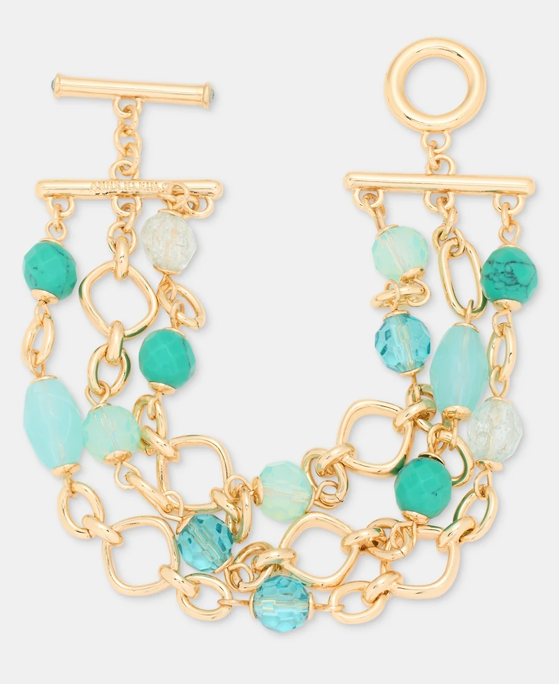 Anne Klein Gold-Tone Three-Row Stone Beaded Line Bracelet