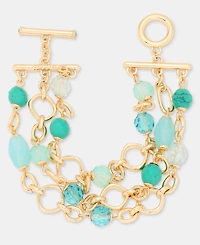 Anne Klein Gold-Tone Three-Row Stone Beaded Line Bracelet