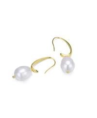 Classy Sterling Silver with 14K Gold Plating and Genuine Freshwater Pearl Dangling Earrings