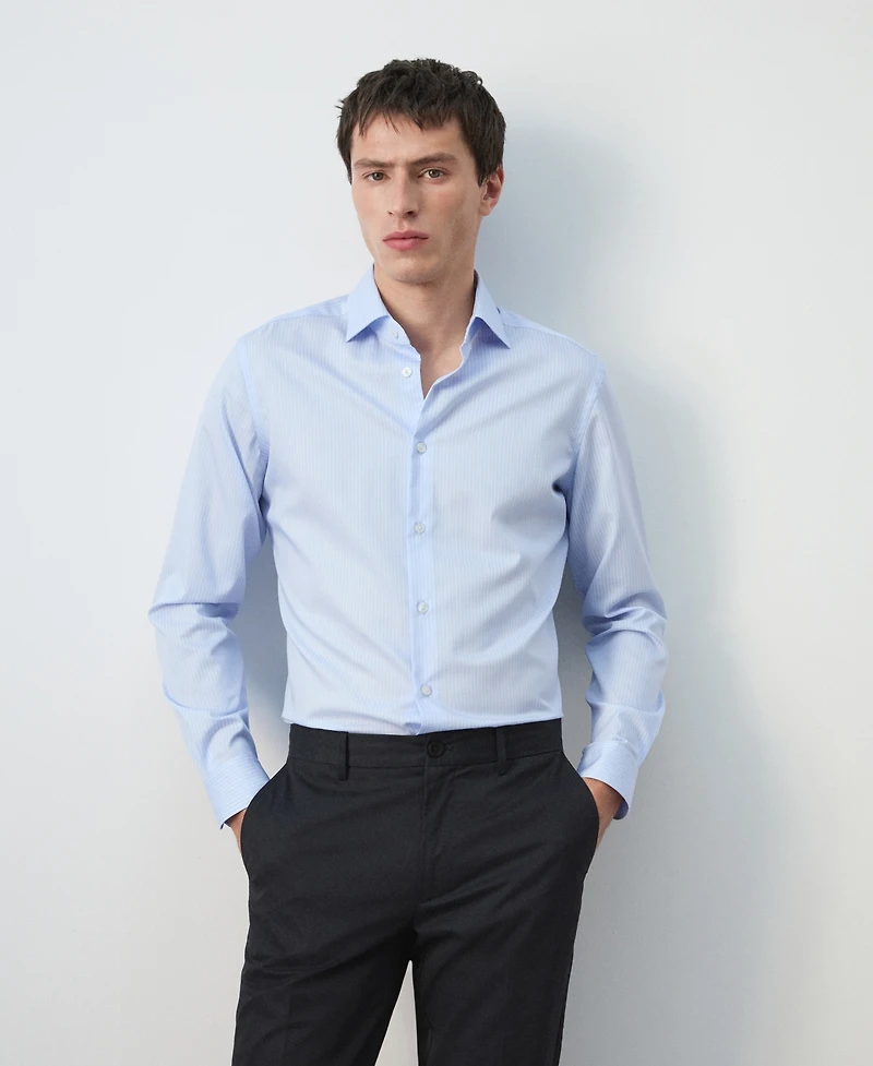 Mango Men's Slim Fit Striped Cotton Shirt