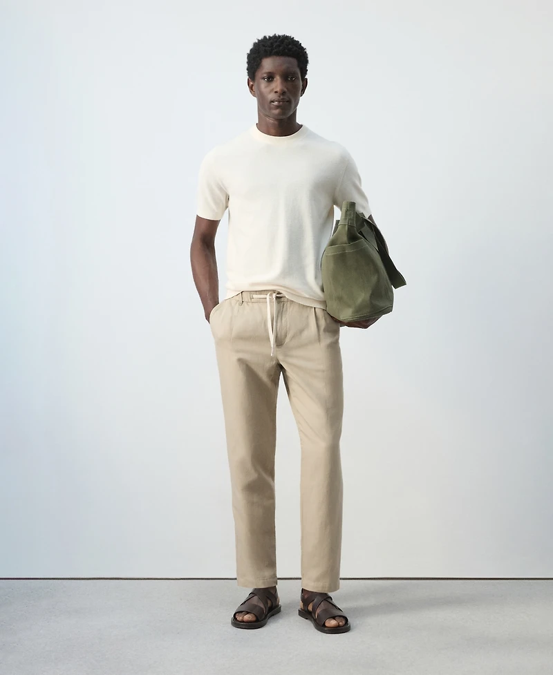 Mango Men's Slim-Fit Cropped Cotton-Linen Pants