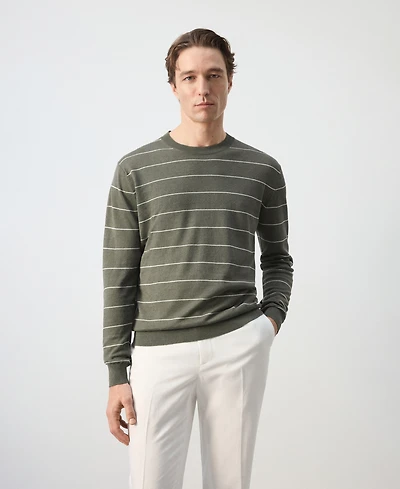 Mango Men's Striped Fine-Knit Linen-Blend Sweater
