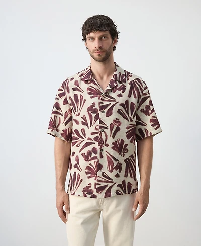 Mango Men's Bowling Collar Printed Flowing Shirt