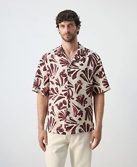 Mango Men's Bowling Collar Printed Flowing Shirt
