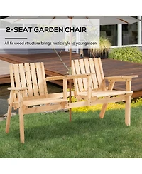 Outsunny Outdoor Patio Tete a Tete Loveseat Garden Bench Chair Wooden Natural