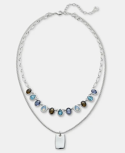 Anne Klein Blue Stone Dog Tag Pendant Necklace