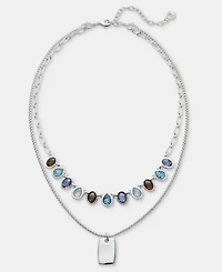 Anne Klein Blue Stone Dog Tag Pendant Necklace