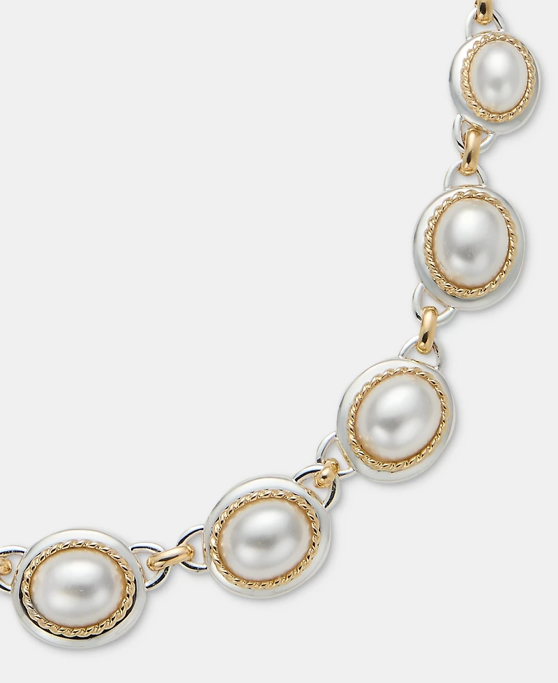 Anne Klein Two-Tone Faux Imitation Pearl Roping Metal Cable Necklace