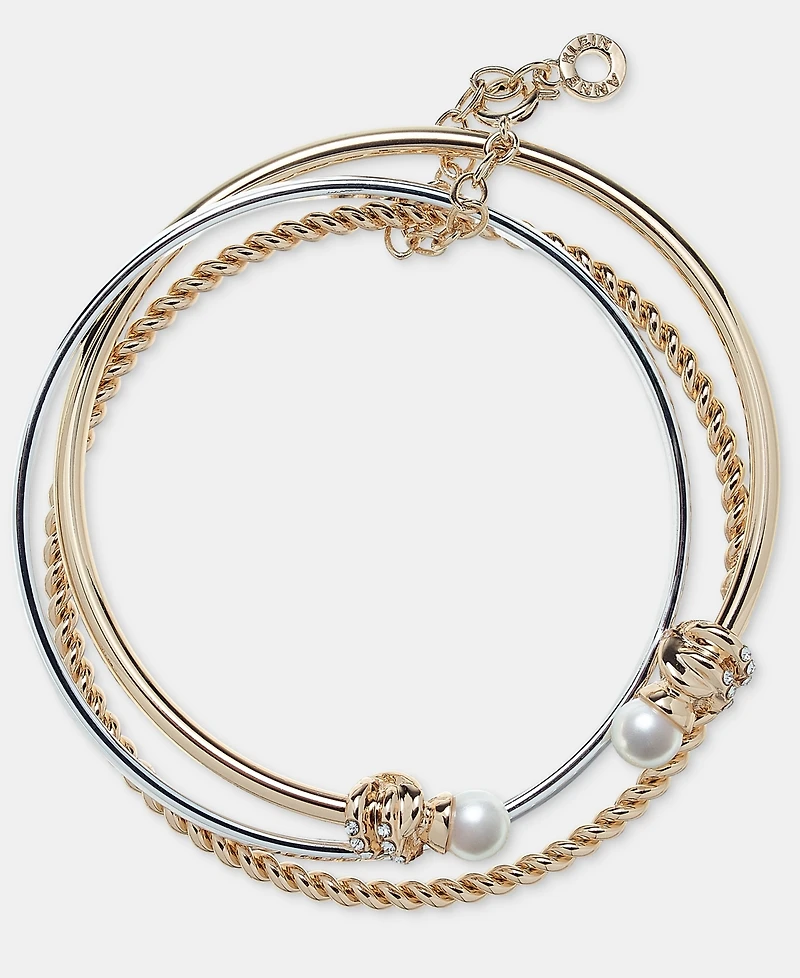 Anne Klein Two-Tone Boxed 3-Pc. Metal Faux-Pearl Bangle Bracelet Set