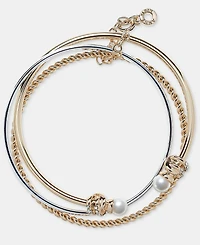 Anne Klein Two-Tone Boxed 3-Pc. Metal Faux-Pearl Bangle Bracelet Set
