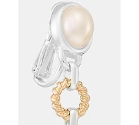 Anne Klein Two-Tone Roping Metal Faux-Pearl Linear Ez Comfort Clip Earrings