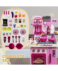 Qaba Kids Play Kitchen with Lights, Sounds, 33 Accessories, Storage