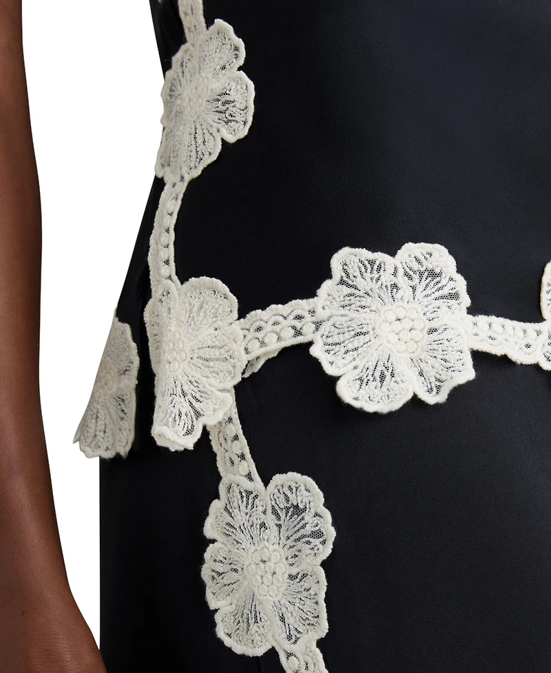 Reiss Women's Satin Floral-Lace Trim Cami Top