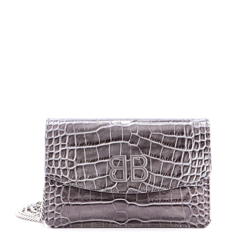 Pre-Owned Balenciaga Small Bb Chain Round Shoulder Bag Embossed Leather