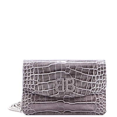 Pre-Owned Balenciaga Small Bb Chain Round Shoulder Bag Embossed Leather