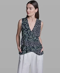 Bcbg Women's Sleeveless Wrap Front V-Neck Polyester Top