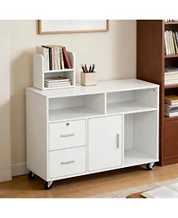 Clihome Printer Stand Unit with Locking Storage Cabinet, Rolling Office Storage Organizer
