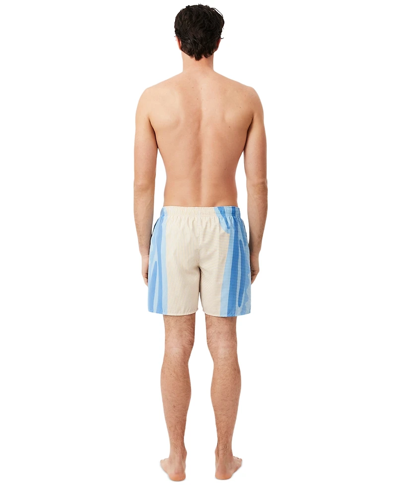 Lacoste Men's Polyester Mid-Length Striped Swim Trunks